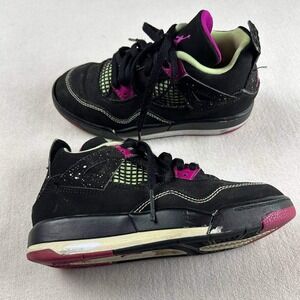 Kids Air Jordan 4 'Fuschia' 12C Retro TD Shoes Black Pink Neon Yellow‎ Splatter